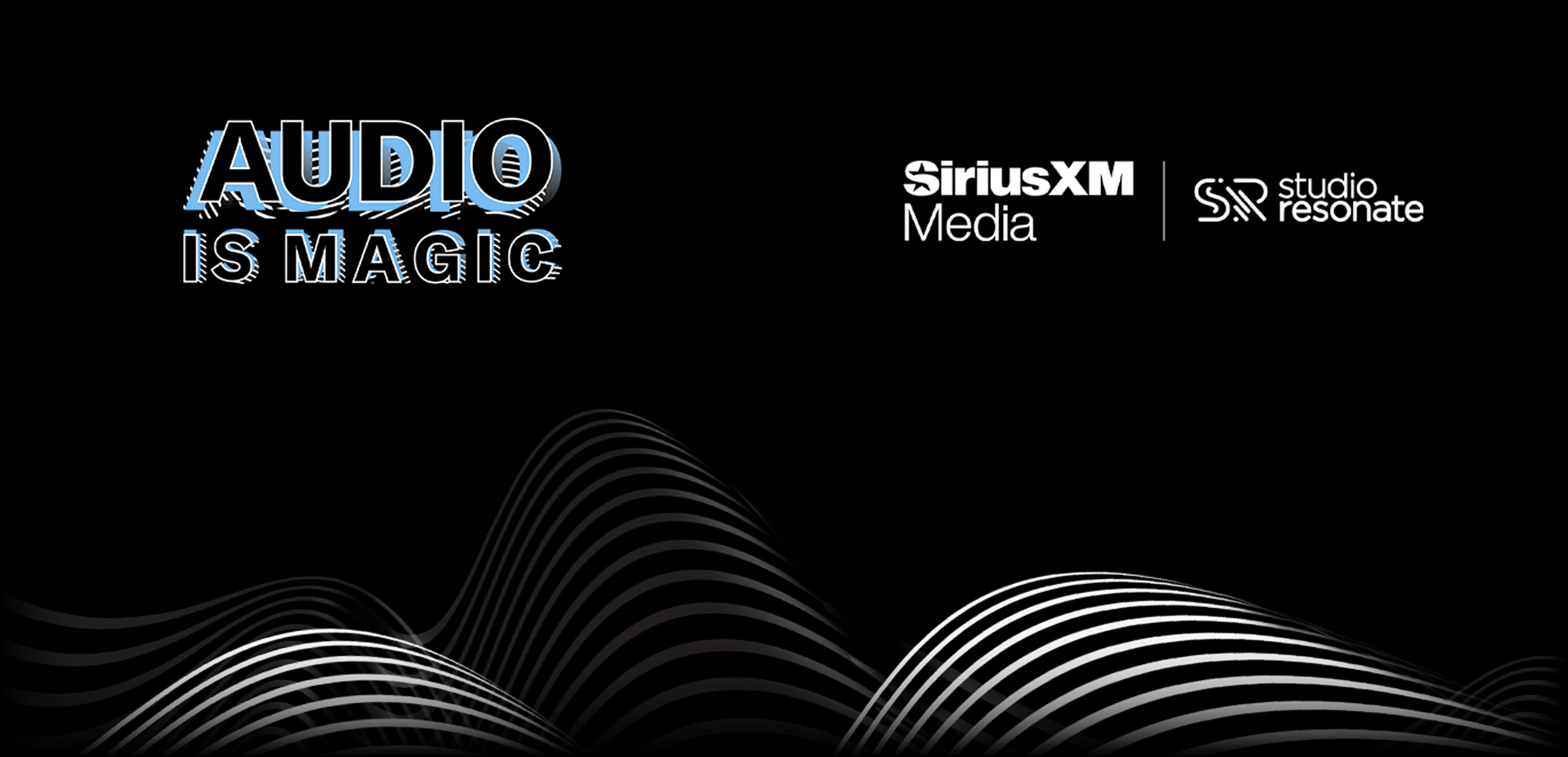 Audio is Magic logo, SiriusXM Media logo, Studio Resonate logo